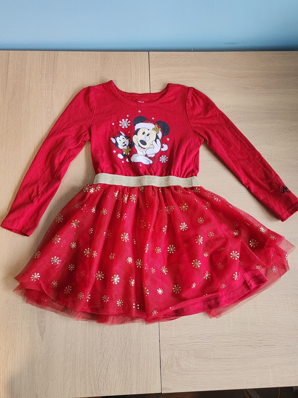 Disney Red Minnie Mouse Holiday Tulle Dress with Gold Accents